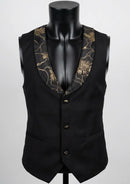 Costume de mariage 3 pièces pour homme en jacquard doré noir