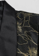 Costume de mariage 3 pièces pour homme en jacquard doré noir