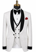 Men's 3-Piece Shawl Collar Leaf Jacquard White Tuxedo Set