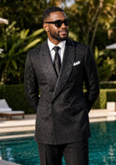 Black Floral Jacquard Tuxedo with Crystal Lapel (2-Piece)