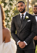 Black Floral Jacquard Tuxedo with Crystal Lapel (2-Piece)