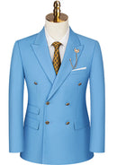 Slim Fit Sky Blue Double-Breasted Suit (2-Piece)