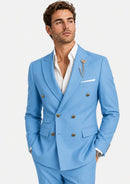 Slim Fit Sky Blue Double-Breasted Suit (2-Piece)