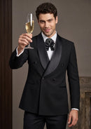 Micro-Textured Black Double-Breasted Tuxedo (2-Piece)