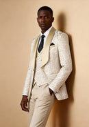 Men's 3-Piece Damask Jacquard Champagne Wedding Suit