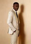 Men's 3-Piece Damask Jacquard Wedding Tan Tuxedo