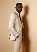Men's 3-Piece Damask Jacquard Champagne Wedding Suit