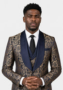 Vintage Navy Gold Damask Tuxedo (3-Piece)