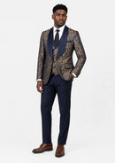 Vintage Navy Gold Damask Tuxedo (3-Piece)