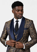 Vintage Navy Gold Damask Tuxedo (3-Piece)