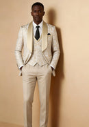 Men's 3-Piece Damask Jacquard Wedding Tan Tuxedo