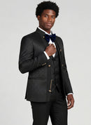 Men's 3-Piece Traditional Collar Black Paisley Fitted Party Tuxedo