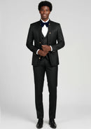 Men's 3-Piece Traditional Collar Black Paisley Fitted Party Tuxedo