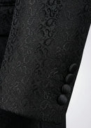 Traje de fiesta de 3 piezas con cuello tradicional y estampado paisley negro para hombre
