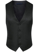 Traje de fiesta de 3 piezas con cuello tradicional y estampado paisley negro para hombre