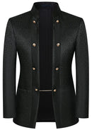 Traje de fiesta de 3 piezas con cuello tradicional y estampado paisley negro para hombre