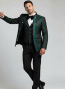 Men's 3-Piece Traditional Collar Green Paisley Fitted Party Suit