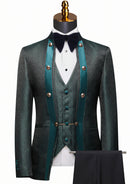 Men's 3-Piece Traditional Collar Green Paisley Fitted Party Suit