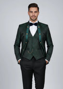 Men's 3-Piece Traditional Collar Green Paisley Fitted Party Suit