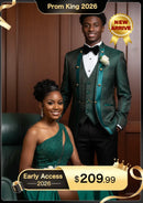 Traje de fiesta entallado de 3 piezas con cuello tradicional y estampado paisley verde para hombre