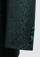men's 3-Piece Traditional Collar Green Paisley Fitted Suit