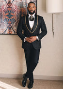 Men's 3-Piece Floral Jacquard Black Tuxedo With Shawl Lapel