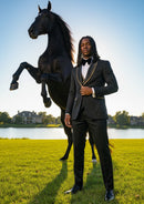 Men's 3-Piece Floral Jacquard Black Tuxedo With Shawl Lapel