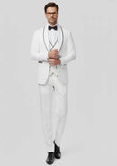 Esmoquin blanco de tres piezas con solapa chal y estampado floral de jacquard para hombre