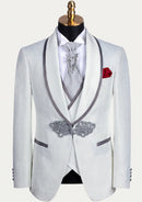 Men’s 3-Piece White Jacquard  Tuxedo with Shawl Lapel