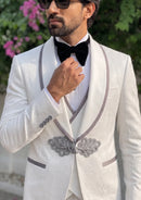 Men’s 3-Piece White Jacquard  Tuxedo with Shawl Lapel