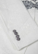 Esmoquin blanco de tres piezas con solapa chal y estampado floral de jacquard para hombre