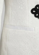 Esmoquin blanco de 3 piezas con solapa negra y estampado floral de jacquard para hombre