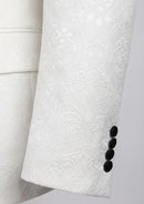 Esmoquin blanco de 3 piezas con solapa negra y estampado floral de jacquard para hombre