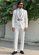 Men’s 3-Piece White Jacquard  Tuxedo with Shawl Lapel