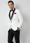 Smoking 3 pièces pour homme, un bouton, revers noir et blanc