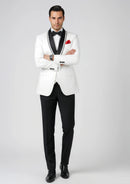 Men's 3-Piece Black Lapel  One-Button White Tuxedo