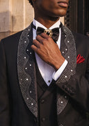 Slim Fit Black Crystal-Studded Tuxedo (3-Piece)