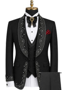 Men's Rhinestone Embellishments 3-Piece Wedding Black Tuxedo
