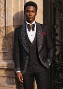 Slim Fit Black Crystal-Studded Tuxedo (3-Piece)