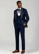 Smoking de mariage bleu foncé 3 pièces pour homme avec strass