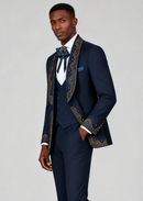 Smoking de mariage bleu foncé 3 pièces pour homme avec strass