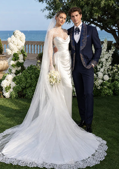 Men's 3-Piece Rhinestone Embellishments Wedding Navy Tuxedo