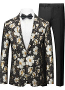 Blazer noir brodé de fleurs blanches et de peinture à l'huile pour homme