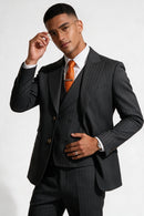 Men's Peak Lapel 3-Piece Striped Two Button Black Gray Suit