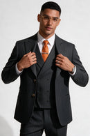 Men's Peak Lapel 3-Piece Striped Two Button Black Gray Suit