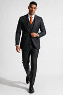 Men's Peak Lapel 3-Piece Striped Two Button Black Gray Suit