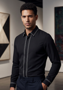 Men's Black Shirt With Line Embroidery
