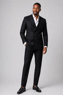 Men's 2-Piece Slim Fit Double-Breasted Black Suit