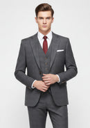 Men's 3-Piece Slim Fit Windowpane Plaid Gray Suit