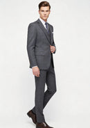 Men's 3-Piece Slim Fit Windowpane Plaid Gray Suit